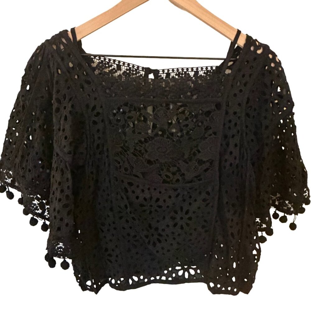 Anthropologie Black Lace Tunic Top with Cropped Cami XL - Picture 4 of 6